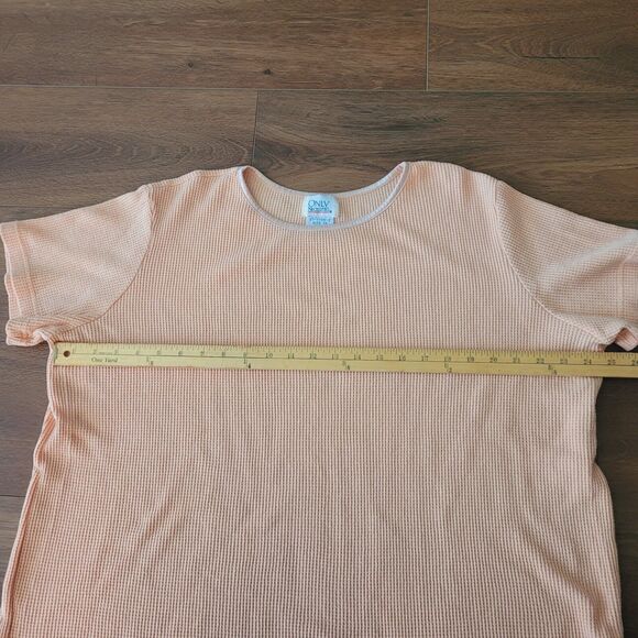 Vintage Waffle Knit Thermal Womens 1X Orange Shirt Short Sleeve Grunge Top ROC - Picture 5 of 8